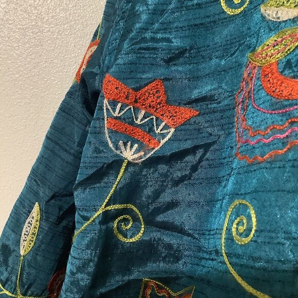 Lagenlook Oversized Embroidered Teal Artsy Boho Hippie Button Up Shacket XL - Picture 8 of 12